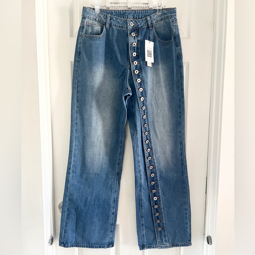 Micas Denim Button High Waist Straight Leg Jeans - Picture 14 of 16